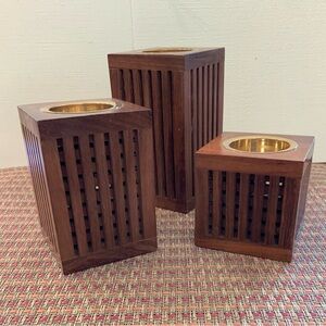 New…MELA ARTISAN…3 piece wood candle holder set